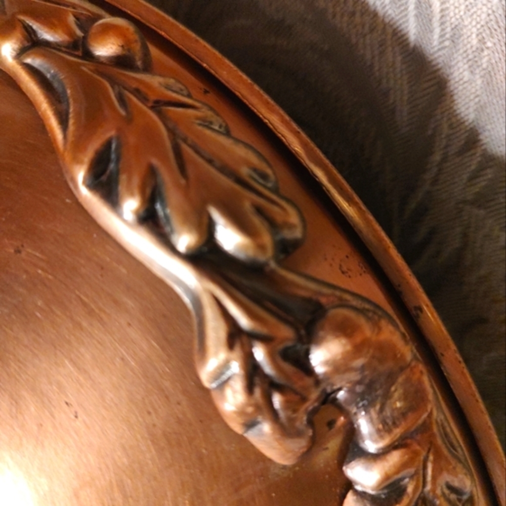 🔸🍂🔸Beautiful Vtg Copper Metal Leaf Pedestal Display Fruit Bowl Centerpiece - Picture 12 of 16